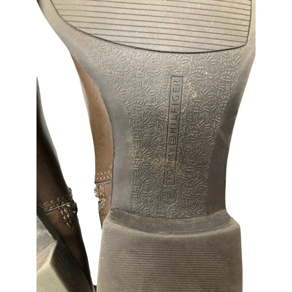 Tommy Hilfiger Knee High Tweed Faux Leather Riding Boots Size 9.5